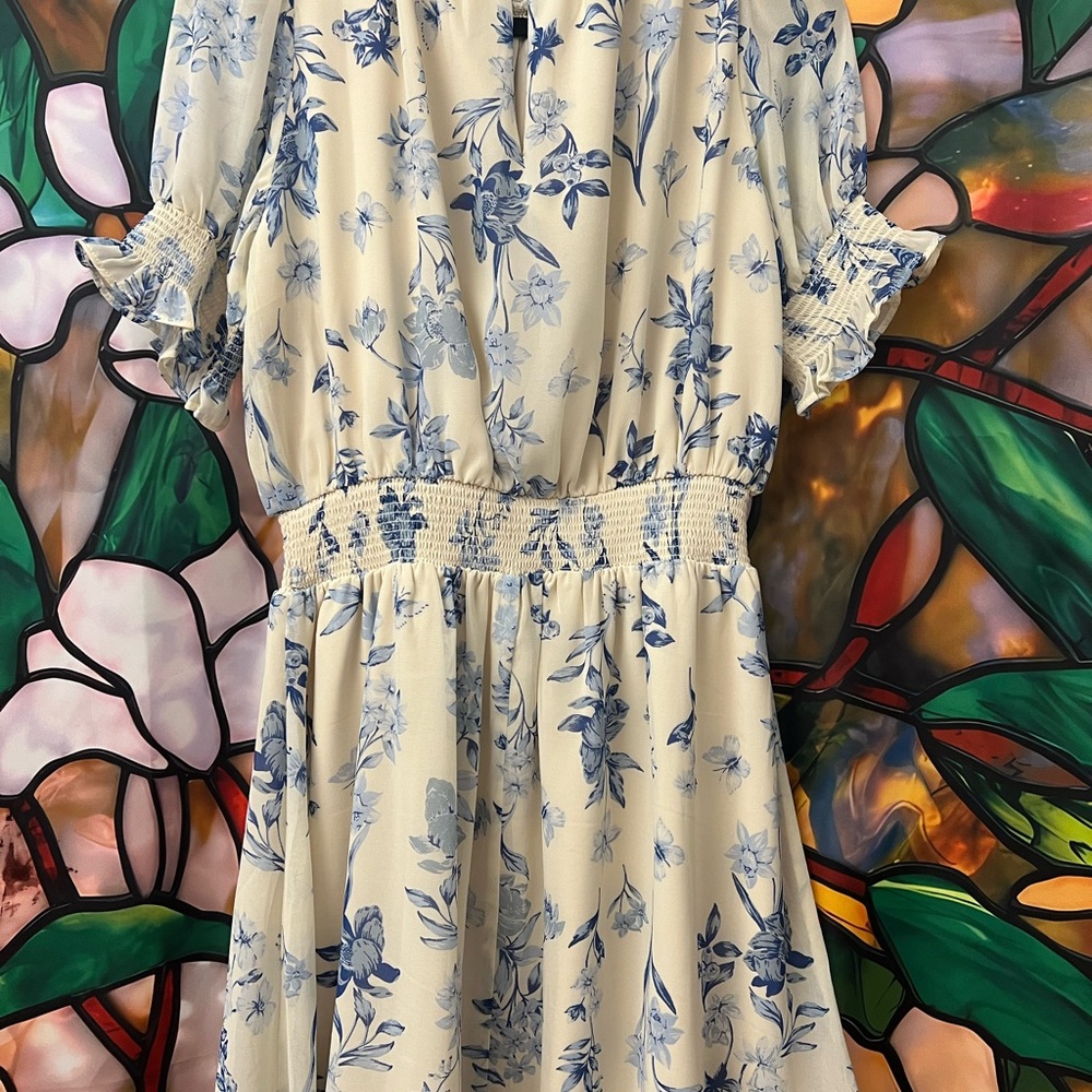 Sugarlips April Blue Floral Mock Neck Mini Dress - Picture 10 of 10